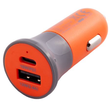 Mobilespec Hi-Vis Dual Port 30W Dc Charger, Orange MBSHVDC02